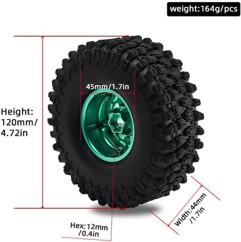 4 قطع RC 1.9 إطارات 120 مم مع إطارات عجلات Beadlock مقاس 1:10 1.9 بوصة لشاحنة زاحفة الطين 1/10 1/12 RC (أخضر) in Saudi Arabia