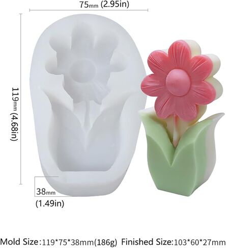 Glimmery 2Pcs 3D Flower Candle Silicone Molds, Daisy Sunflower Resin Soap Mold, Tulip Epoxy Resin Casting Molds, for Chocolate Fondant DIY Wax Aromatherapy Home Decor (C) in Saudi Arabia