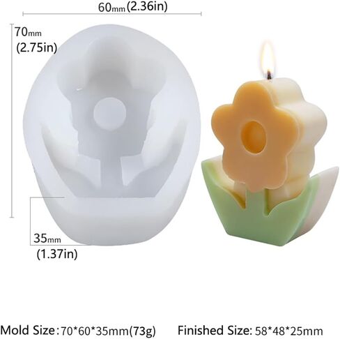 Glimmery 2Pcs 3D Flower Candle Silicone Molds, Daisy Sunflower Resin Soap Mold, Tulip Epoxy Resin Casting Molds, for Chocolate Fondant DIY Wax Aromatherapy Home Decor (C) in Saudi Arabia