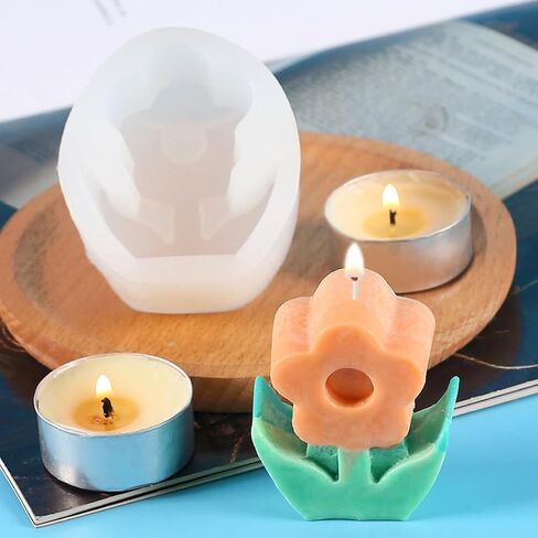 Glimmery 2Pcs 3D Flower Candle Silicone Molds, Daisy Sunflower Resin Soap Mold, Tulip Epoxy Resin Casting Molds, for Chocolate Fondant DIY Wax Aromatherapy Home Decor (C) in Saudi Arabia