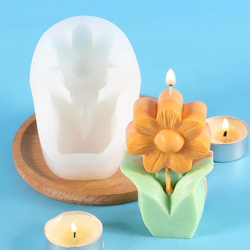 Glimmery 2Pcs 3D Flower Candle Silicone Molds, Daisy Sunflower Resin Soap Mold, Tulip Epoxy Resin Casting Molds, for Chocolate Fondant DIY Wax Aromatherapy Home Decor (C) in Saudi Arabia