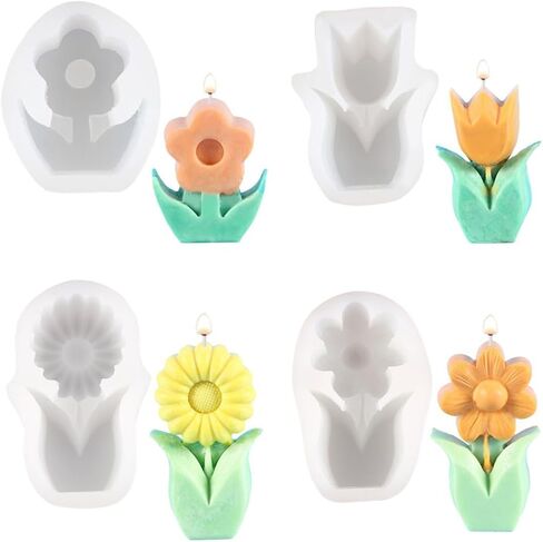 Glimmery 2Pcs 3D Flower Candle Silicone Molds, Daisy Sunflower Resin Soap Mold, Tulip Epoxy Resin Casting Molds, for Chocolate Fondant DIY Wax Aromatherapy Home Decor (C) in Saudi Arabia