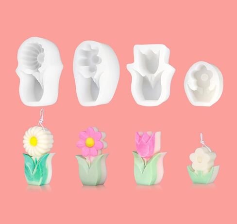 Glimmery 2Pcs 3D Flower Candle Silicone Molds, Daisy Sunflower Resin Soap Mold, Tulip Epoxy Resin Casting Molds, for Chocolate Fondant DIY Wax Aromatherapy Home Decor (C) in Saudi Arabia
