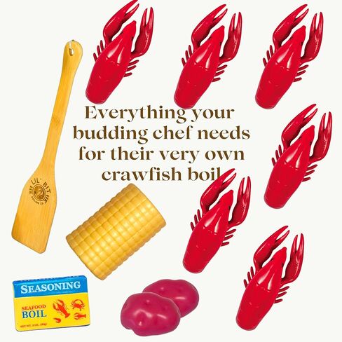 Lil' Bit Boiling Co. Kids Louisiana Crawfish Boil Playset - Toy Food Kitchen Set for Children with Pot, Strainer, Wooden Paddle and Accessories in Saudi Arabia