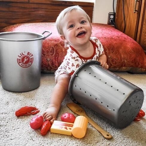 Lil' Bit Boiling Co. Kids Louisiana Crawfish Boil Playset - Toy Food Kitchen Set for Children with Pot, Strainer, Wooden Paddle and Accessories in Saudi Arabia