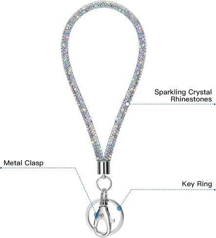 Soleebee Rhinestones Wristlet Lanyard for Women, 11.5'' Bling Crystal Wristlet Keychain with Metal Clasp & Keyring in Kuwait