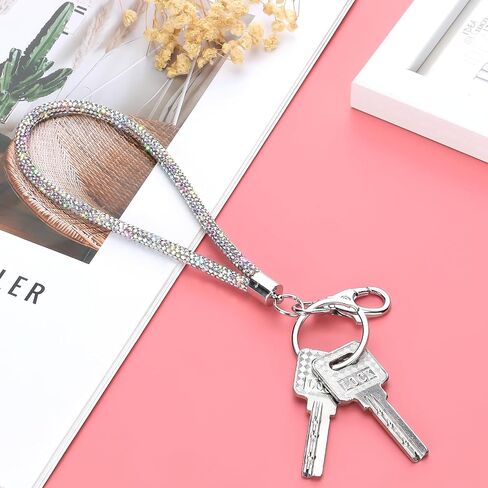 Soleebee Rhinestones Wristlet Lanyard for Women, 11.5'' Bling Crystal Wristlet Keychain with Metal Clasp & Keyring in Kuwait