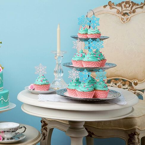 rsstarxi 24 حزمة ندفة الثلج واحدة كب كيك القبعات العالية 1 عيد ميلاد ندفة الثلج كب كيك يختار أول عيد ميلاد كعكة الزينة لندفة الثلج استحمام الطفل الاطفال 1 عيد ميلاد عيد الميلاد حزب لوازم الفضة الوردي in Kuwait