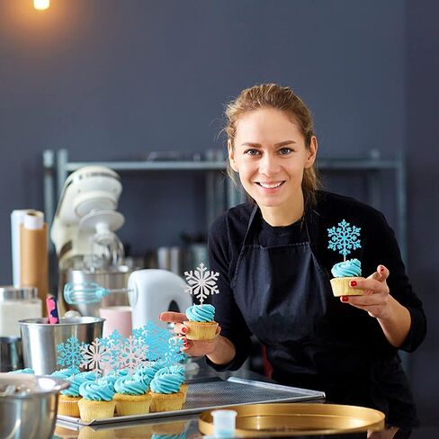 rsstarxi 24 حزمة ندفة الثلج واحدة كب كيك القبعات العالية 1 عيد ميلاد ندفة الثلج كب كيك يختار أول عيد ميلاد كعكة الزينة لندفة الثلج استحمام الطفل الاطفال 1 عيد ميلاد عيد الميلاد حزب لوازم الفضة الوردي in Kuwait