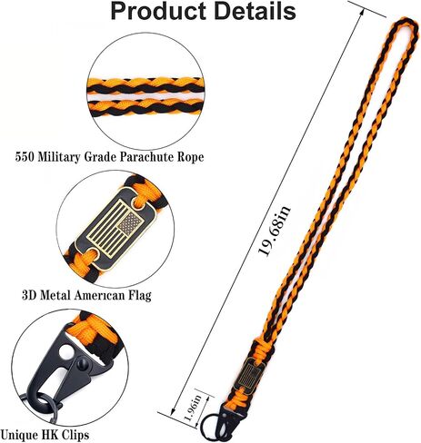 2 Pcs Heavy Duty Paracord Lanyard Necklace, 550 Braided Keychain Lanyard Strap with USA Flag, Parachute Rope Necklace Keychains, Braided Strong Keychains for Outdoor Activities, Camera, Keys in Saudi Arabia