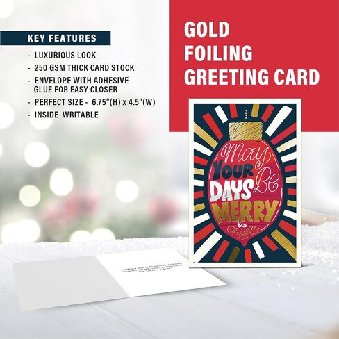 easykart labels 18 Christmas Greeting Cards with Gold Foiling Christmas Cards with Envelopes, 6.75 x 4.5 Inch Merry Christmas Cards with Seal Stickers For Friends, Family and loved Ones in Saudi Arabia