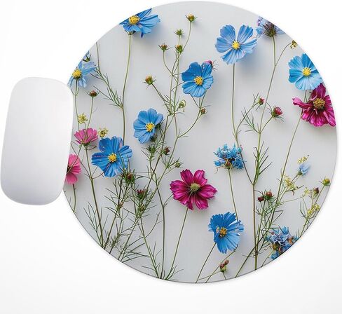 High-End Abstract Art Round Mouse Pad,Office Laptops Mouse Pad,Features Washable Anti-Slip Rubber Base,Smooth Surface,Ideal for Wireless Mouse Use on Computer Desks (Blue Flower) in Kuwait