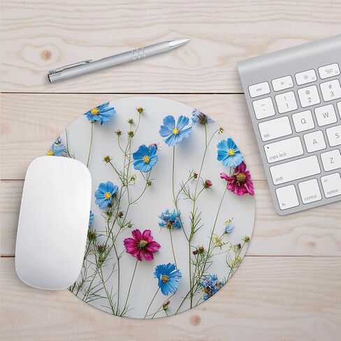 High-End Abstract Art Round Mouse Pad,Office Laptops Mouse Pad,Features Washable Anti-Slip Rubber Base,Smooth Surface,Ideal for Wireless Mouse Use on Computer Desks (Blue Flower) in Kuwait
