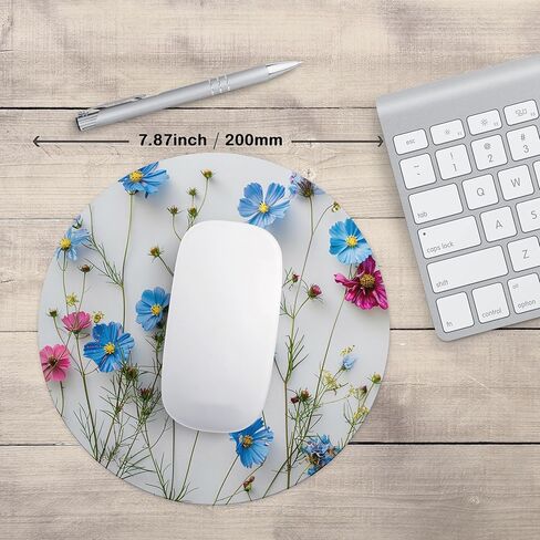 High-End Abstract Art Round Mouse Pad,Office Laptops Mouse Pad,Features Washable Anti-Slip Rubber Base,Smooth Surface,Ideal for Wireless Mouse Use on Computer Desks (Blue Flower) in Kuwait
