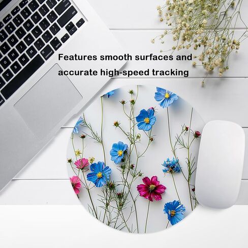 High-End Abstract Art Round Mouse Pad,Office Laptops Mouse Pad,Features Washable Anti-Slip Rubber Base,Smooth Surface,Ideal for Wireless Mouse Use on Computer Desks (Blue Flower) in Kuwait