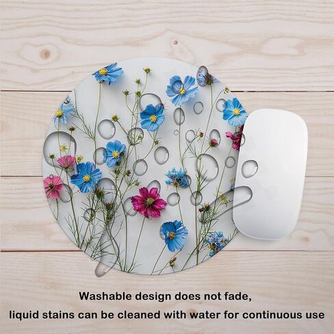 High-End Abstract Art Round Mouse Pad,Office Laptops Mouse Pad,Features Washable Anti-Slip Rubber Base,Smooth Surface,Ideal for Wireless Mouse Use on Computer Desks (Blue Flower) in Kuwait