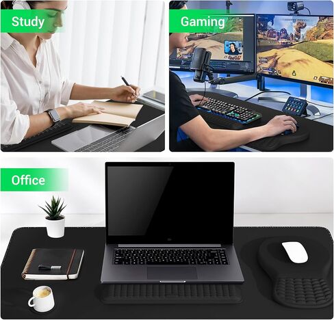 MEKASS Desk Mat Set, Large Mouse Pad and Keyboard Wrist Rest with Memory Foam & Non-Slip Base, 4-in-1 Ergonomic Mouse Pad Set, Computer Desk Pad Set with Coaster for Home Office (Black) in Saudi Arabia