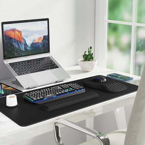 MEKASS Desk Mat Set, Large Mouse Pad and Keyboard Wrist Rest with Memory Foam & Non-Slip Base, 4-in-1 Ergonomic Mouse Pad Set, Computer Desk Pad Set with Coaster for Home Office (Black) in Saudi Arabia