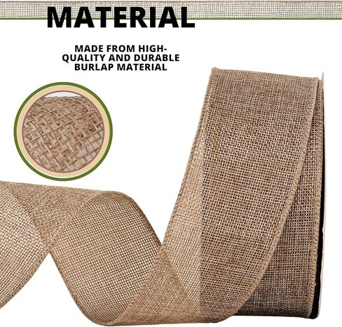 Natural Burlap Ribbon for Crafting — 3 Inch x 20 Yards Burlap Wired Ribbon for Christmas Home Decor Gift Wrapping DIY Crafts Wedding Bow Making Wreath in Saudi Arabia