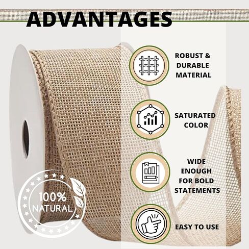 Natural Burlap Ribbon for Crafting — 3 Inch x 20 Yards Burlap Wired Ribbon for Christmas Home Decor Gift Wrapping DIY Crafts Wedding Bow Making Wreath in Saudi Arabia