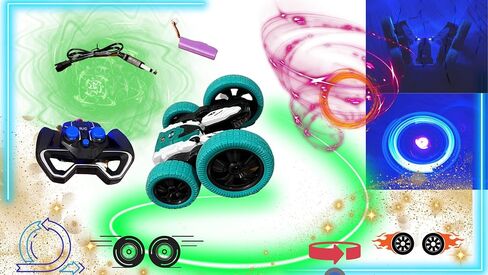 Dynamic 2.4GHz Stunt Car with Remote Control, Double-Sided 360-Degree Rotation, All-Wheel Drive Stunt Vehicle, with LED Lights, for Kids (Green) in Saudi Arabia