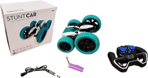 Dynamic 2.4GHz Stunt Car with Remote Control, Double-Sided 360-Degree Rotation, All-Wheel Drive Stunt Vehicle, with LED Lights, for Kids (Green) in Saudi Arabia