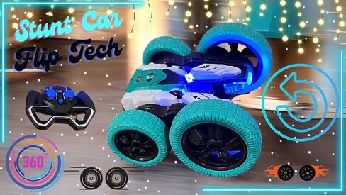 Dynamic 2.4GHz Stunt Car with Remote Control, Double-Sided 360-Degree Rotation, All-Wheel Drive Stunt Vehicle, with LED Lights, for Kids (Green) in Saudi Arabia