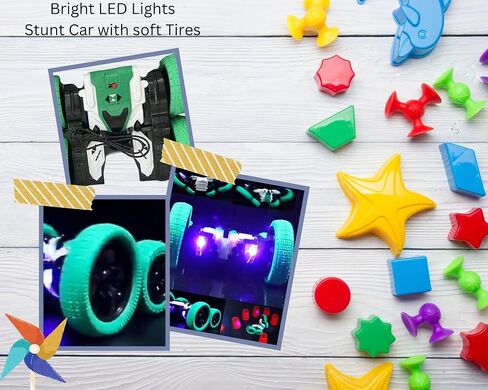 Dynamic 2.4GHz Stunt Car with Remote Control, Double-Sided 360-Degree Rotation, All-Wheel Drive Stunt Vehicle, with LED Lights, for Kids (Green) in Saudi Arabia