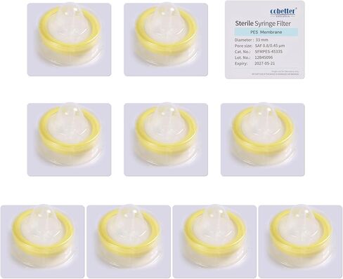 10PCS Syringe Filter PES Hydrophilic Filtration Sterile Lab Filters 0.22μm 25mm Membrane Diameter Individually Packed Yellow in Saudi Arabia