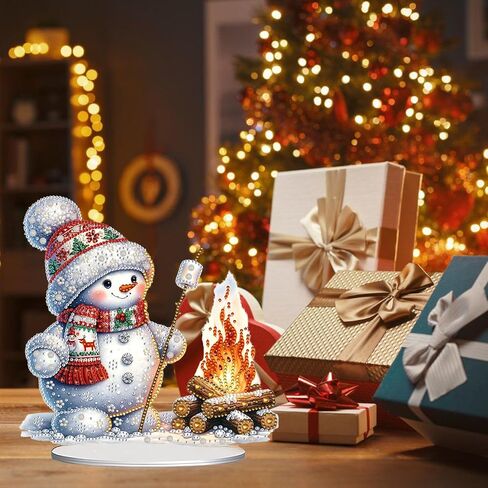 JJFox DIY Tabletop Diamond Art Painting Kit，Special Shaped Rhinestone Desk Placement Ornament，Home Stand Up Gem Painting Craft Kit，Gift，Double Sided. (Christmas Snowman-1) in Saudi Arabia