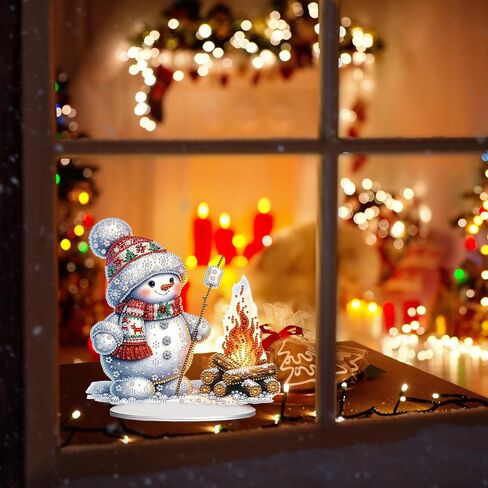 JJFox DIY Tabletop Diamond Art Painting Kit，Special Shaped Rhinestone Desk Placement Ornament，Home Stand Up Gem Painting Craft Kit，Gift，Double Sided. (Christmas Snowman-1) in Saudi Arabia