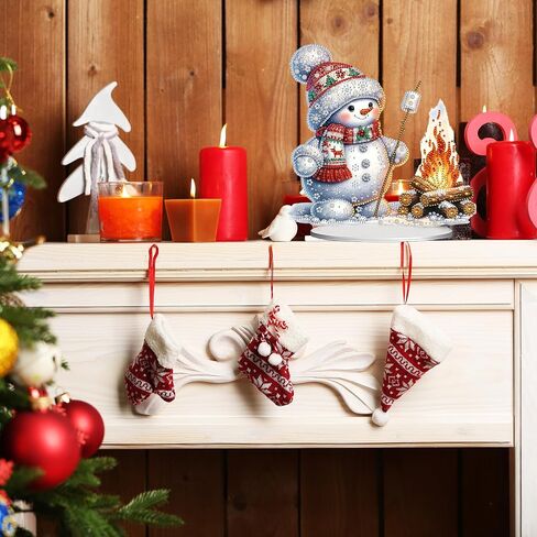 JJFox DIY Tabletop Diamond Art Painting Kit，Special Shaped Rhinestone Desk Placement Ornament，Home Stand Up Gem Painting Craft Kit，Gift，Double Sided. (Christmas Snowman-1) in Saudi Arabia