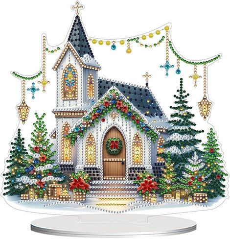 JJFox DIY Tabletop Diamond Art Painting Kit，Special Shaped Rhinestone Desk Placement Ornament，Home Stand Up Gem Painting Craft Kit，Gift，Double Sided. (Christmas Snowman-1) in Saudi Arabia