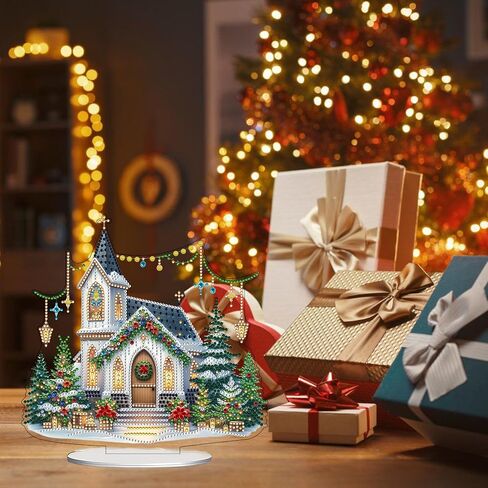 JJFox DIY Tabletop Diamond Art Painting Kit，Special Shaped Rhinestone Desk Placement Ornament，Home Stand Up Gem Painting Craft Kit，Gift，Double Sided. (Christmas Snowman-1) in Saudi Arabia