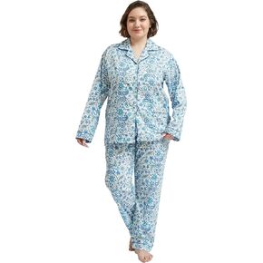 GLOBAL Women's 100% Cotton Pajama Set|Long-Sleeved with Pants PJs |Button Down Front Top&Drawstring Waist Bottom Nightwear