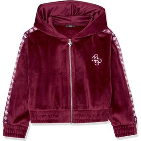 GUESS Girls' Long Sleeve Velour Rhinestone Zip Up