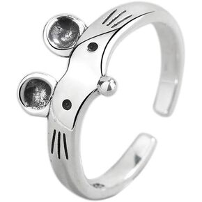 Cute Rat Mouse Ring Copper Zircon Crystal Zodiac Sign Animal Natal Year Gift Adjustable Ring for Women Girls-Style 1