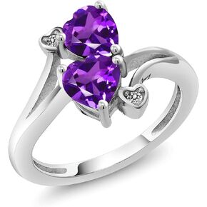 Gem Stone King 925 Sterling Silver Purple Amethyst and White Diamond Ring For Women (1.63 Cttw, Heart Shape 6MM, Gemstone February Birthstone, Available In Size 5, 6, 7, 8, 9)
