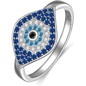 Evil Eye Ring Sterling Silver Sapphire Spiritual Turkish Blue Evil Eye Rings for Women Amulet Protection Ring Gift for Her Size 6-9