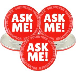 Ask Me Anything Buttons, Volunteer, Teacher, and Customer Service Employee Pins, 3 Inches, Pack of 3 (Ask Me Red)