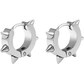 Gothic Spike Huggie Hoop Earrings for Men Cool Guys Punk Piercing Jewelry（with GiftBox）
