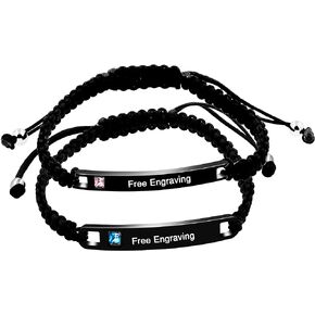 Uloveido His and Hers Matching Set Titanium Stainless Steel ID Plate Handmade Braided Rope Couples Bracelets for Him and Her