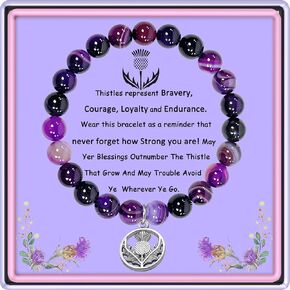 Scottish Thistle Bracelet for Women Girls, Scottish Gift, Celtic Thistle Jewelry, Scottish Wish Bracelet, Amethyst Beads Thistle Flower Jewelry