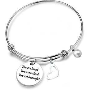 RQIER You are Loved You are Valued You are Beautiful Inspirational Bracelet Expandable Charm Bracelet Mother’s Day Gift Ideas