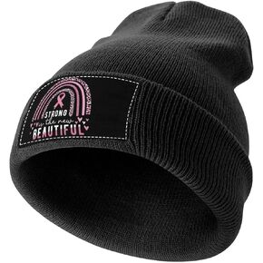 Breast Cancer Awareness Month Beanie Hats for Men Women Winter Pink Ribbon Hat Knit Cuffed Unisex Beanie