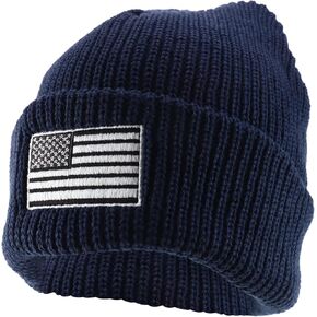 Oversized XXL Grey American Flag Embroidered Ribbed Beanie Cap