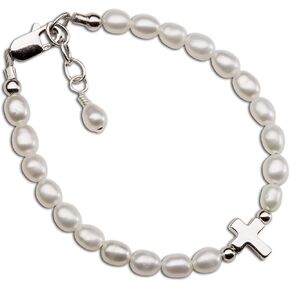 Children's Sterling Silver Bracelet with Cross for First Communion, Baptism or Christening