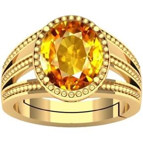 DINJEWEL 6.25 Carat Antique Natural Yellow Sapphire Gemstone Unique Birthstone Gold Plated Ring For Women's