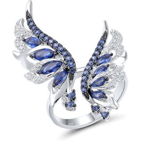 Santuzza 925 Sterling Silver Blue Wings Ring Blue Nano Cubic Zirconia Angel Wing Ring for Women