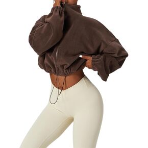 UNIANKIYA Women’s Full Zip Fleece Short Jacket Long Sleeve Stand Collar Sherpa Crop Coat Warm Winter Outfits